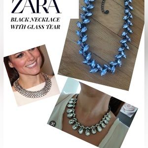 NEW ZARA BNWT JEWEL BLACK NECKLACE WITH GLASS TEAR